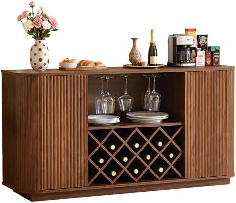 Art Deco Fluted Buffet Cabinet with Storage, 58" Wine Bar Cabinet