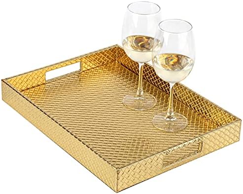 Faux Leather (Gold) Serving Tray with Hole Handles