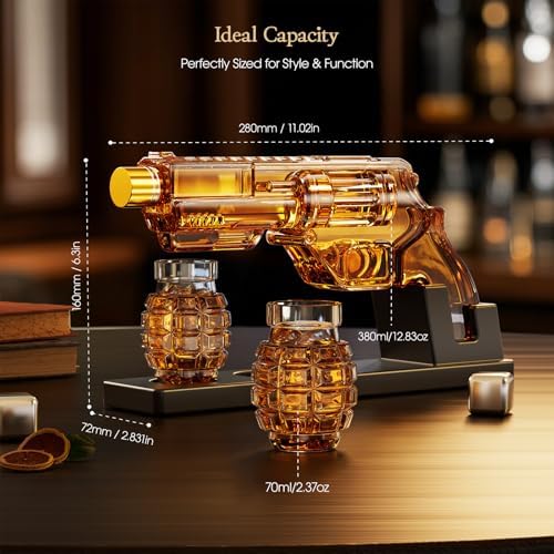 Whiskey Decanter Set with Grenade-Shaped Shot Glasses 3 Whiskey Decanter Set with Grenade-Shaped Shot Glasses - Image 3